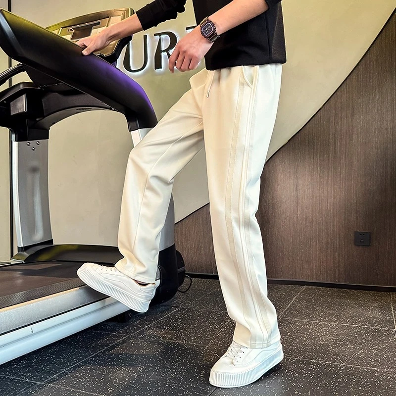 仓石一树百搭直筒卫裤男款男士条纹运动裤春秋季宽松重磅休闲裤子
