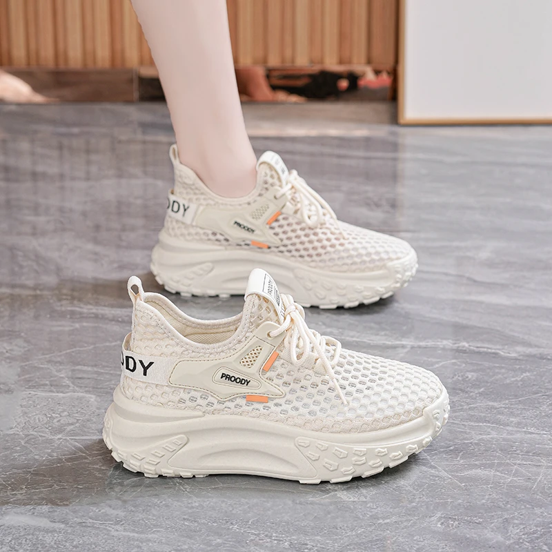 2025新款夏季飞织运动鞋女鞋透气网面韩版百搭ins潮鞋厚底休闲鞋