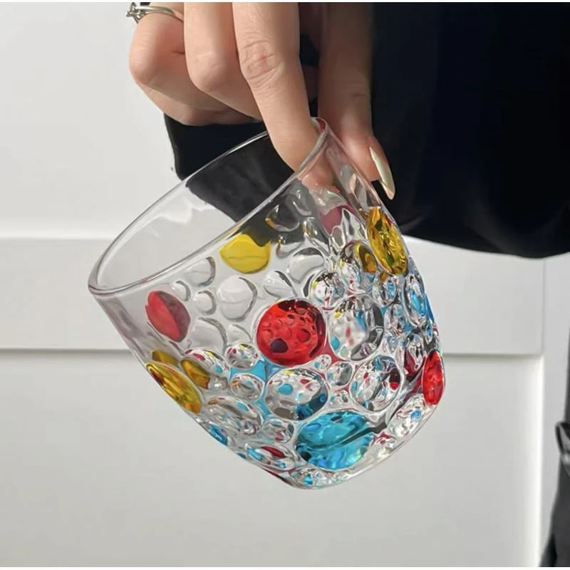 轻奢彩色珠点杯创意设计ins风彩点果汁杯牛奶杯玻璃杯酒杯咖啡杯