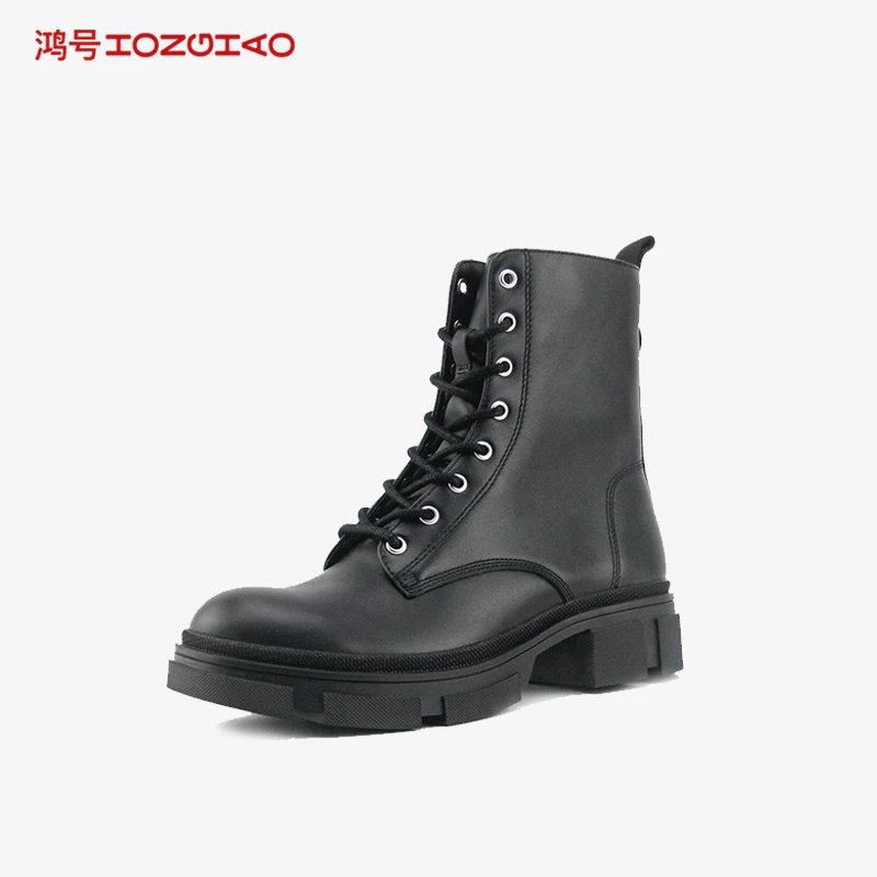 鸿号HONGHAO女士真皮马丁靴牛皮黑色英伦风橡胶大底舒适耐磨防滑