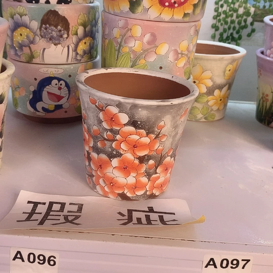 紫砂花盆红陶手绘花盆