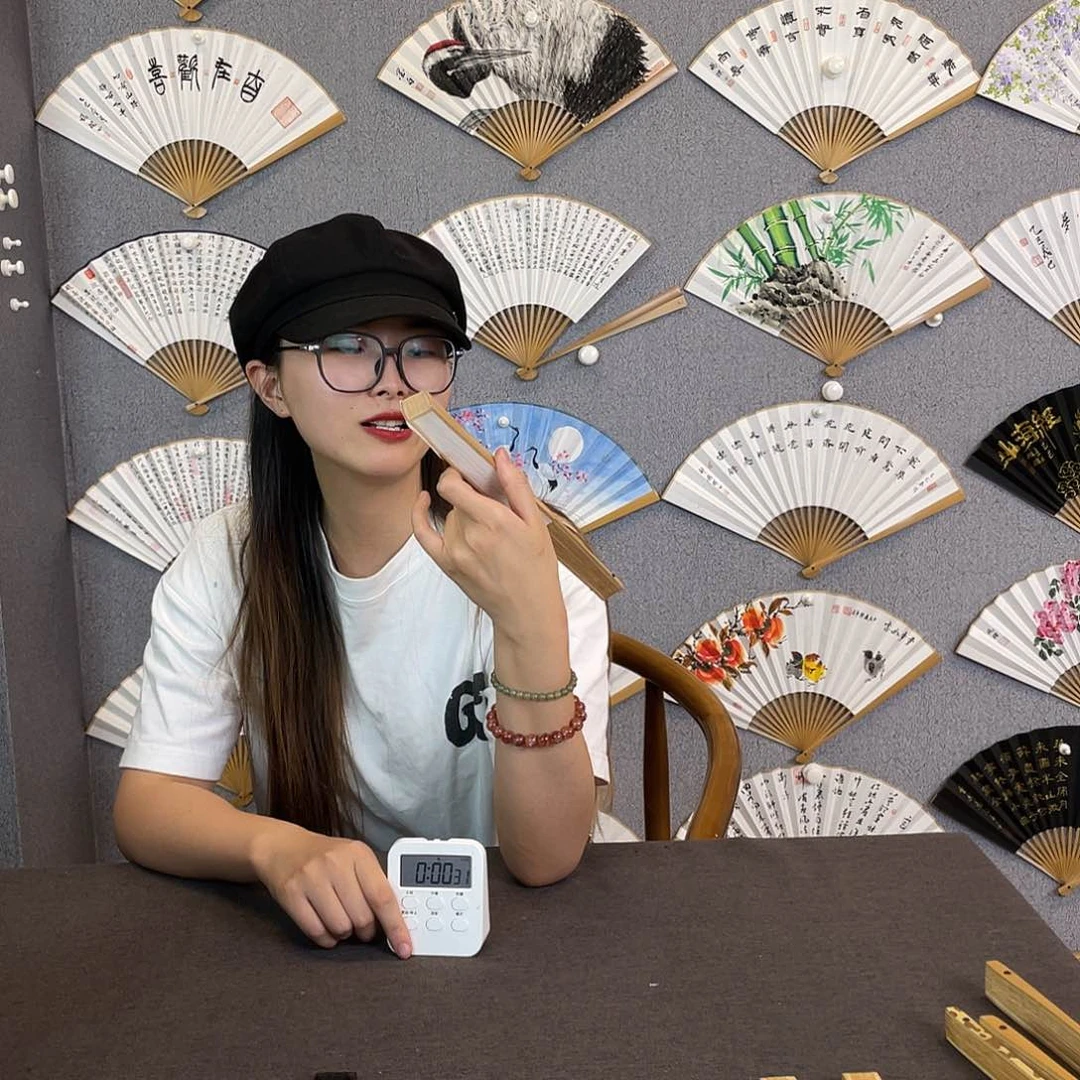 书法95寸玉竹-纯手绘-文玩扇骨（默认粘好）编码071