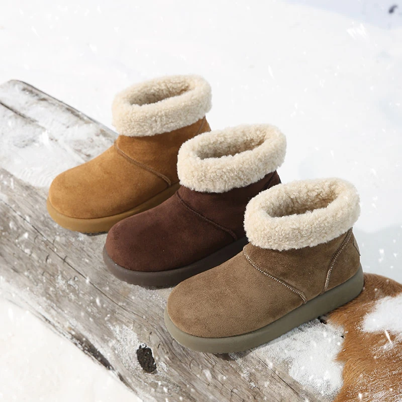 保暖厚底小土豆勃肯雪地靴2025年冬季新款圆头丑萌毛毛短靴棉鞋女