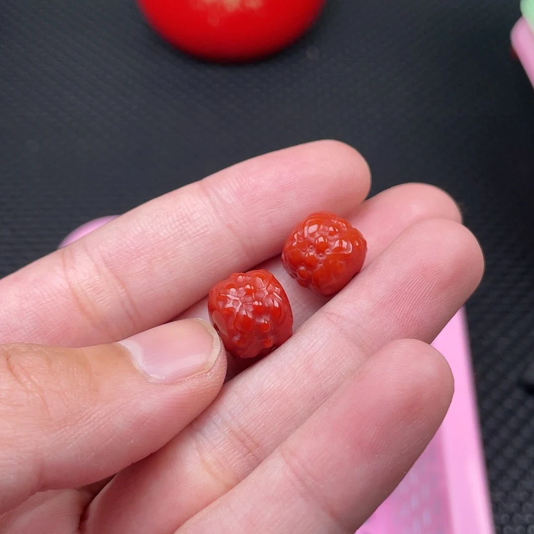 南红玛瑙12mm柿子红九转莲花珠一组2颗未镶嵌