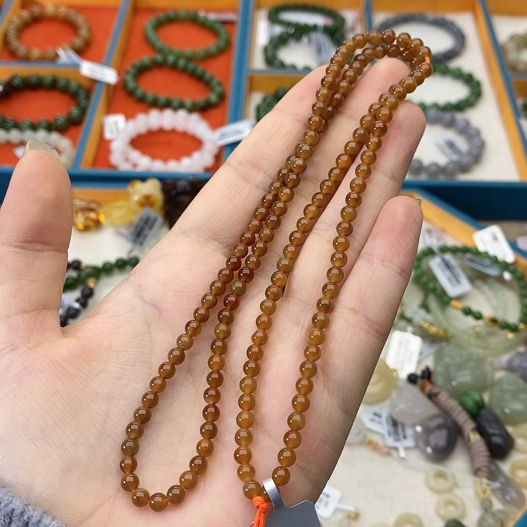 和田玉未镶嵌手链w18红糖4mm