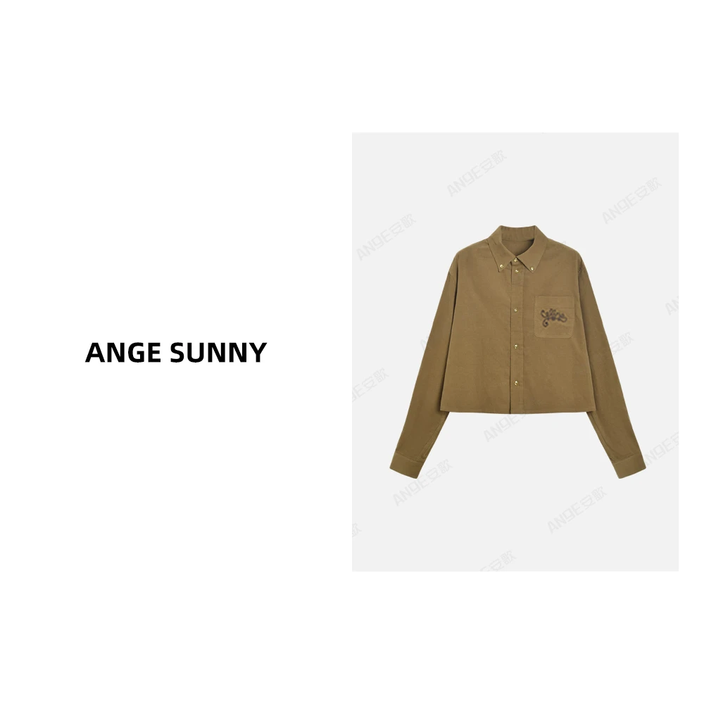 ANGE SUNNY【凯旋门灯芯绒衬衫】孙千同款美拉德单排扣刺绣长袖上衣
