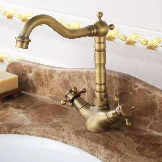 全铜欧式仿古双把冷热水面盆龙头360度旋转台上台下盆冷热水龙头
