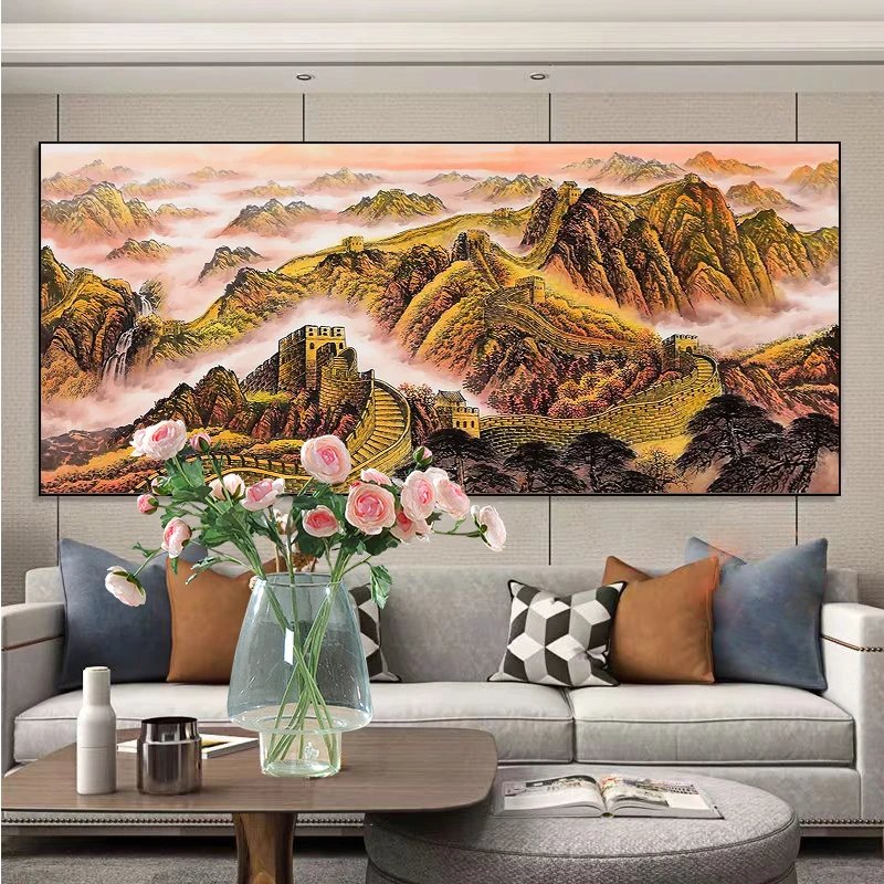 新款钻石画万里长城风景画满钻全贴魔方圆钻石画客厅办公室贴钻画