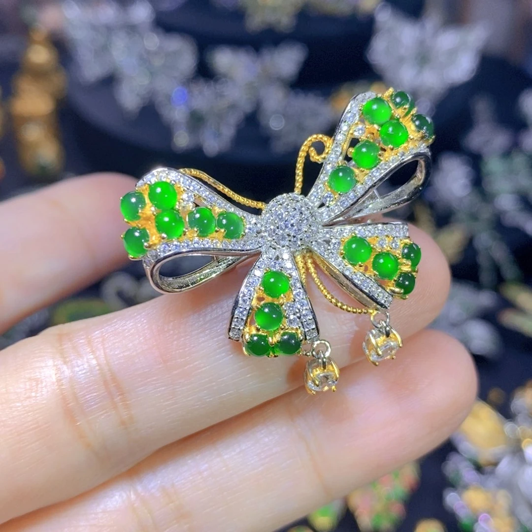 翡翠银S925镶嵌颈饰天然翡翠