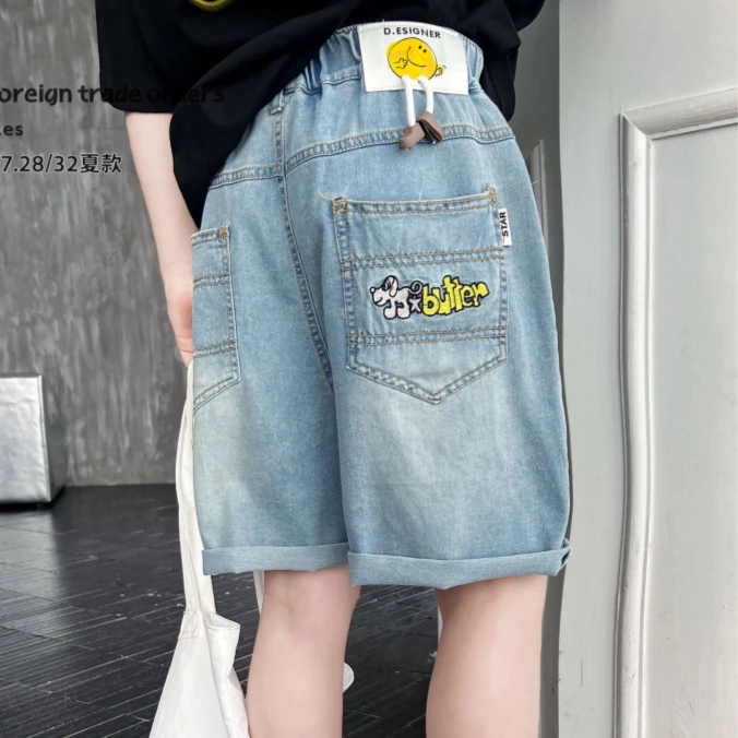 男童夏季牛仔中裤夏季薄款宽松牛仔五分裤潮流大男孩时尚百搭裤子