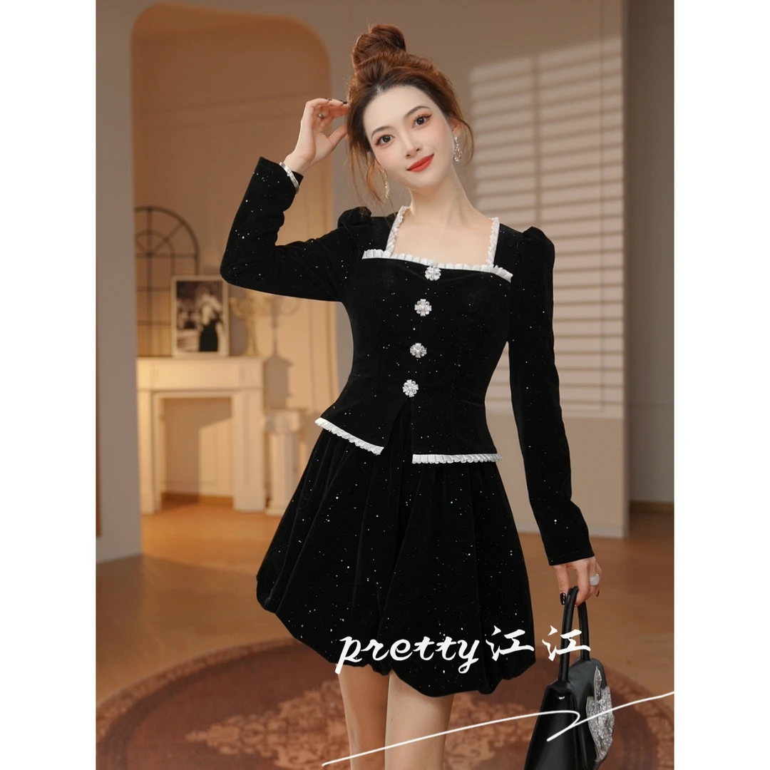 Pretty小众设计师品牌江江定制 小个子轻奢赫本风名媛连衣裙48086