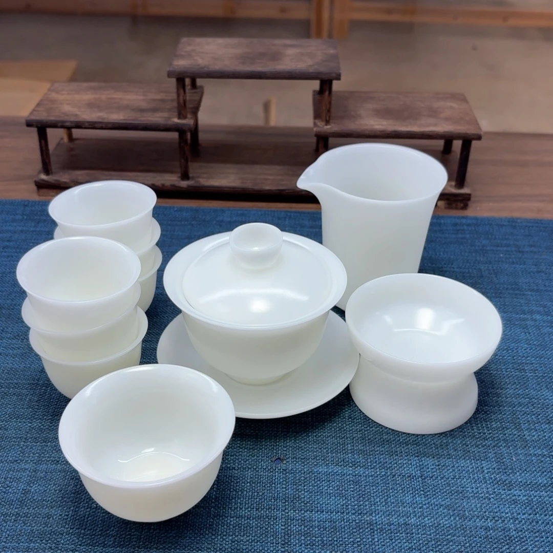 素烧璞玉冰种玉瓷茶具