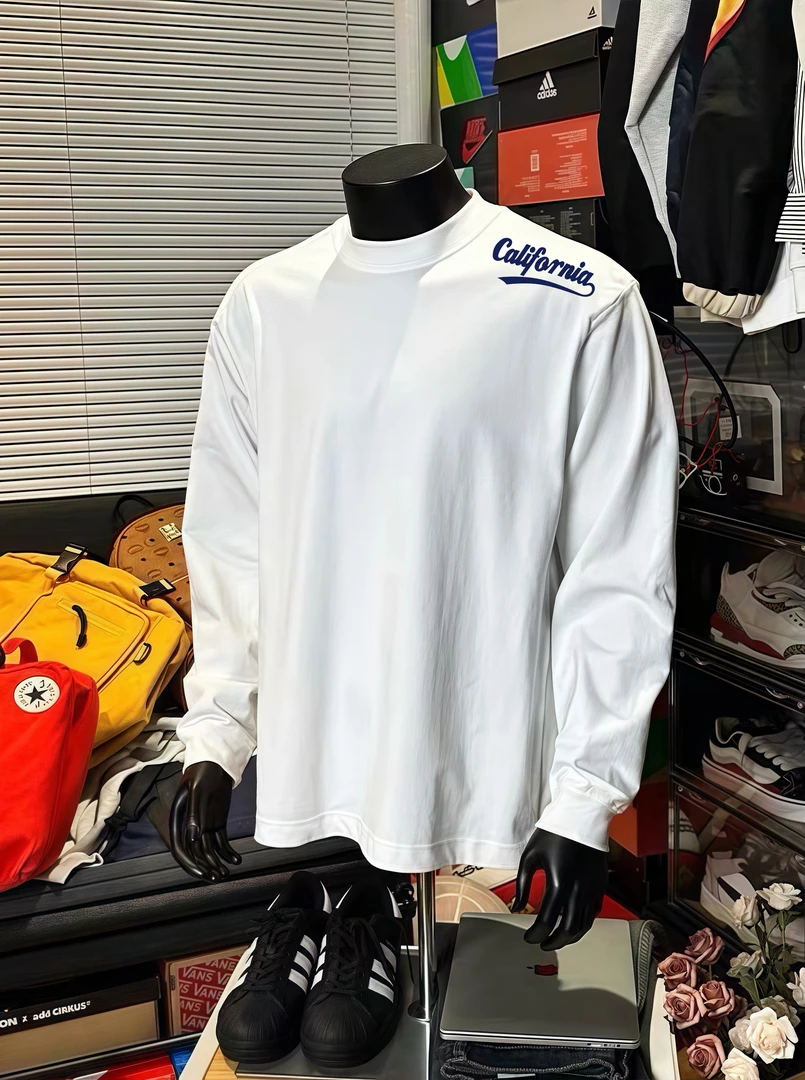 重磅纯棉长袖T恤男字母印花上衣秋季美式潮牌胖子秋衣宽松打底衫