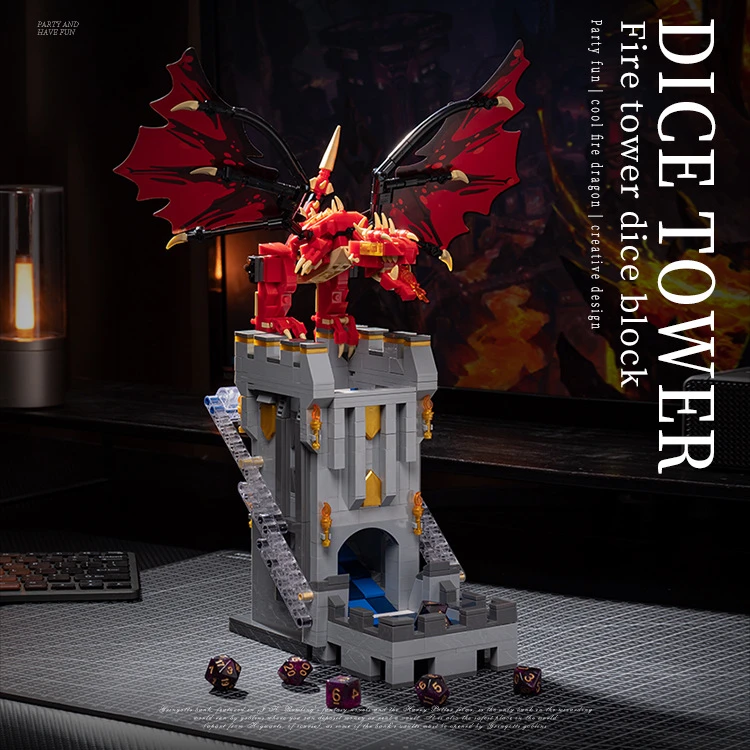 小角度JD046龙与地下城堡骰子塔桌游街景建筑MOC颗粒拼装积木建筑