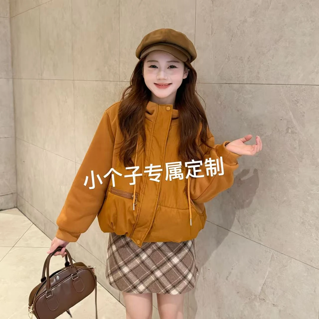 小个子短款秋冬南瓜色连帽棉服保暖冲锋衣夹棉百搭纯色外套