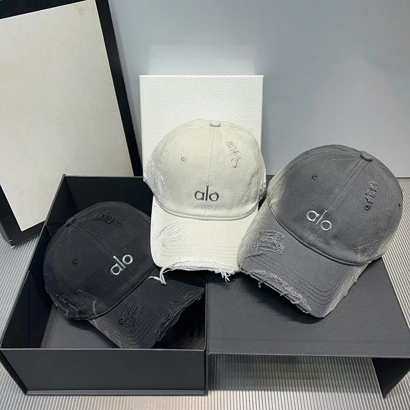 alo2025新款美式破洞水洗棒球帽子夏季时尚百搭宽檐显脸小鸭舌帽