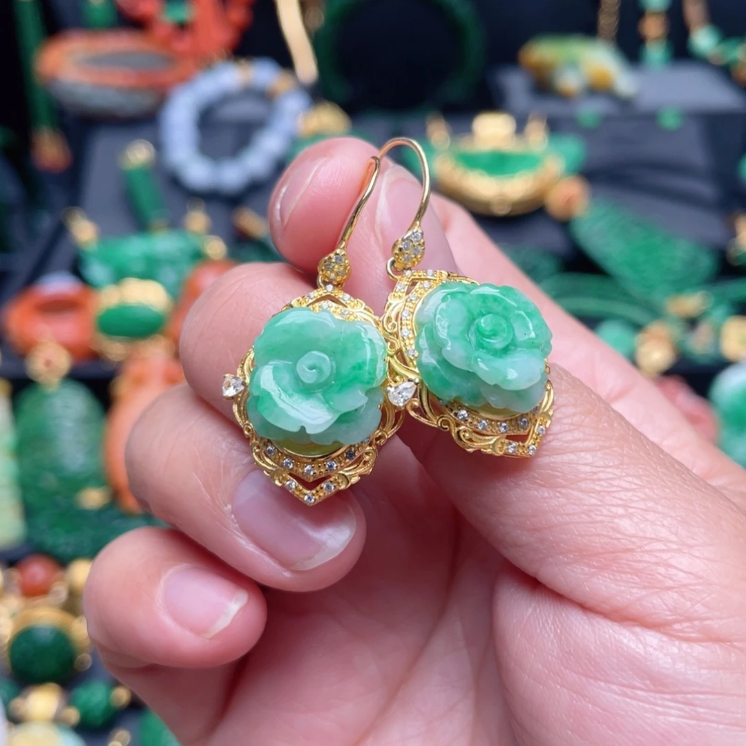 翡翠银S925镶嵌耳饰