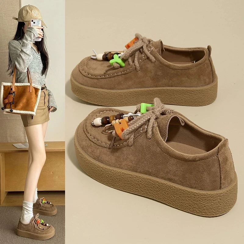 乐福鞋女2025新款秋冬厚底增高休闲袋鼠鞋百搭博肯鞋