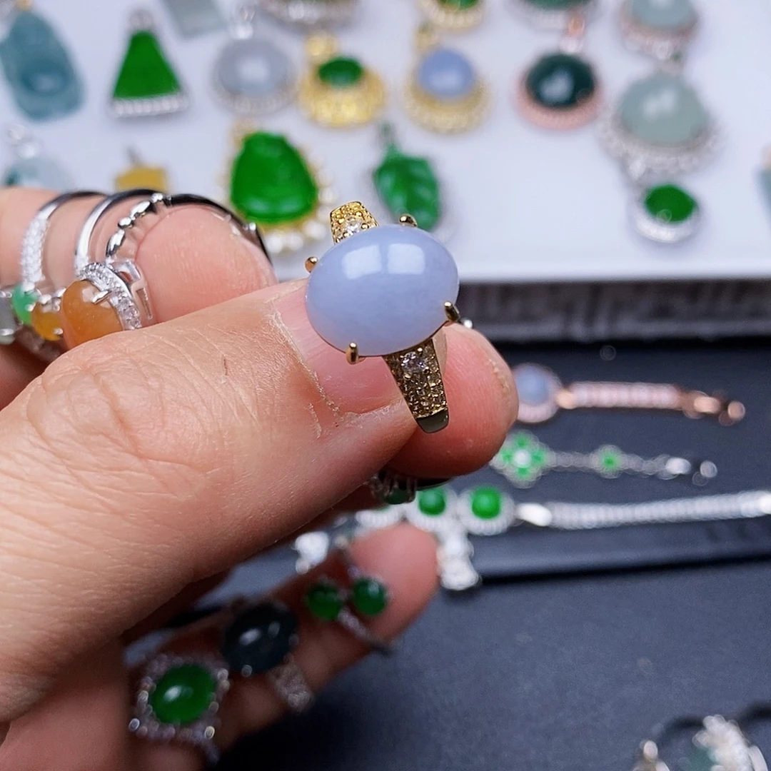 翡翠戒指银S925镶嵌戒指