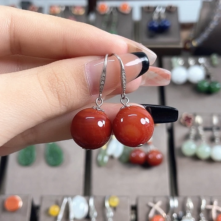 玛瑙/玉髓耳饰银S925镶嵌14左右