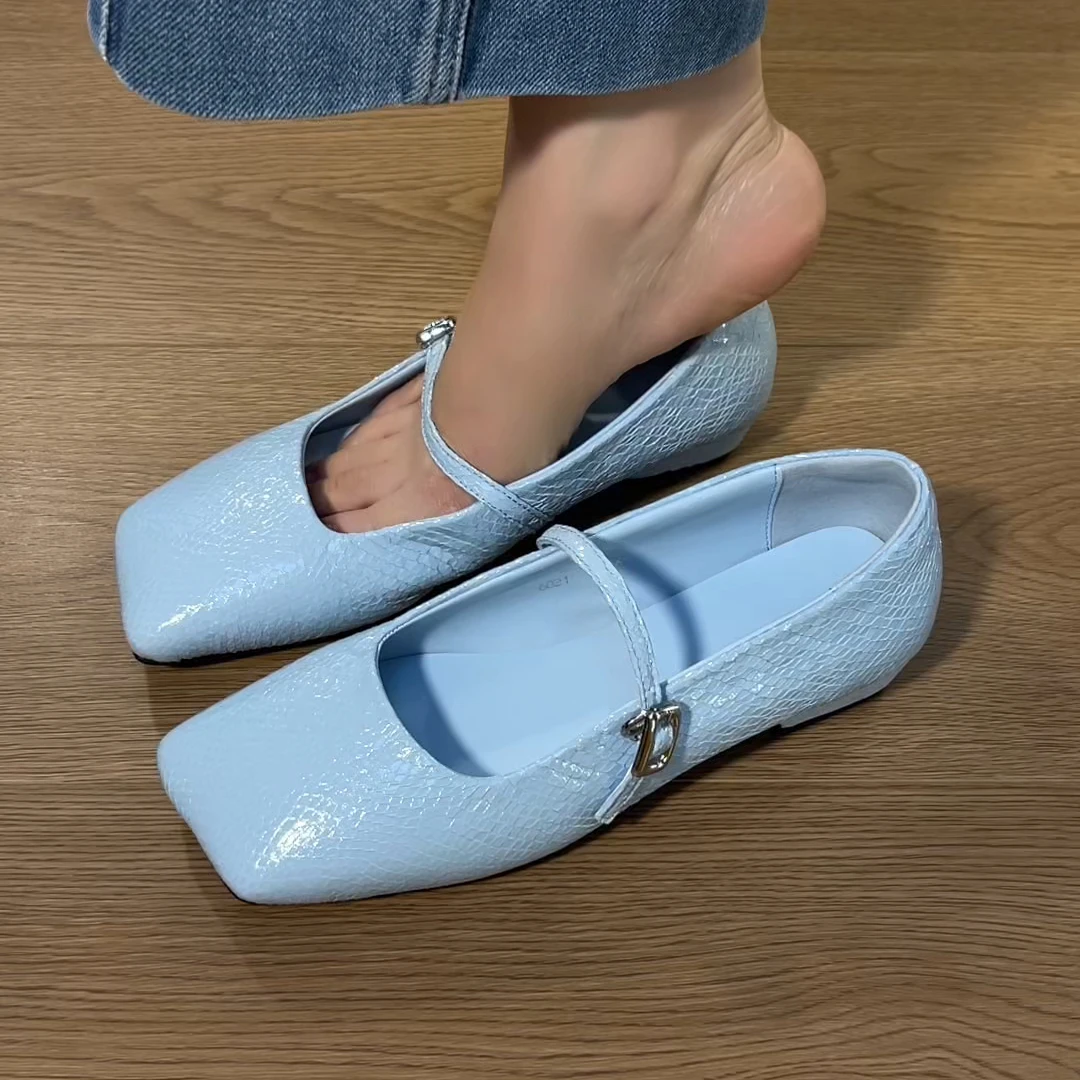 单鞋2025新款单鞋方头粗跟蛇纹超软玛丽珍单鞋外穿春夏女款