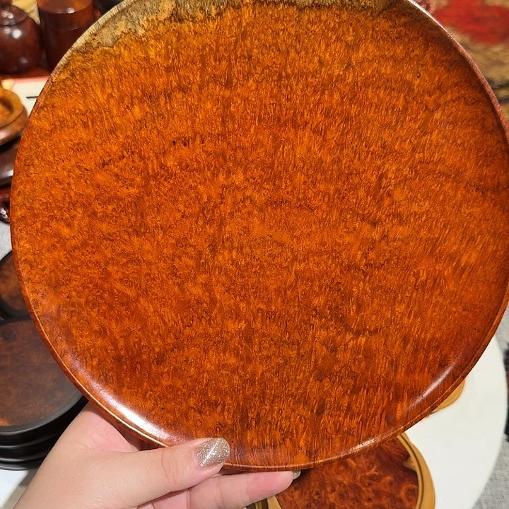 L***.缅甸花梨瘤疤双色盘子23.5/23.5/2.2