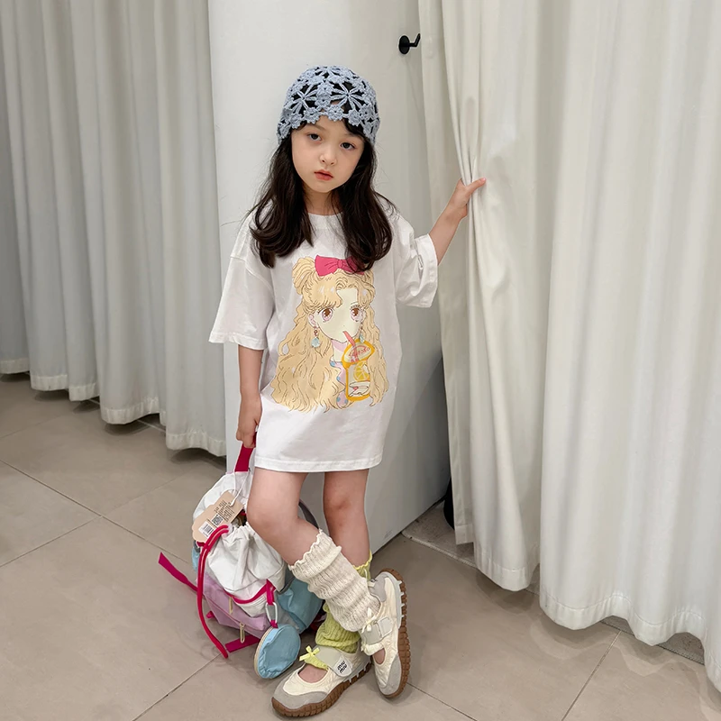 SKD2577女大童韩版洋气短袖T恤夏装新款女童宽松休闲长款上衣潮
