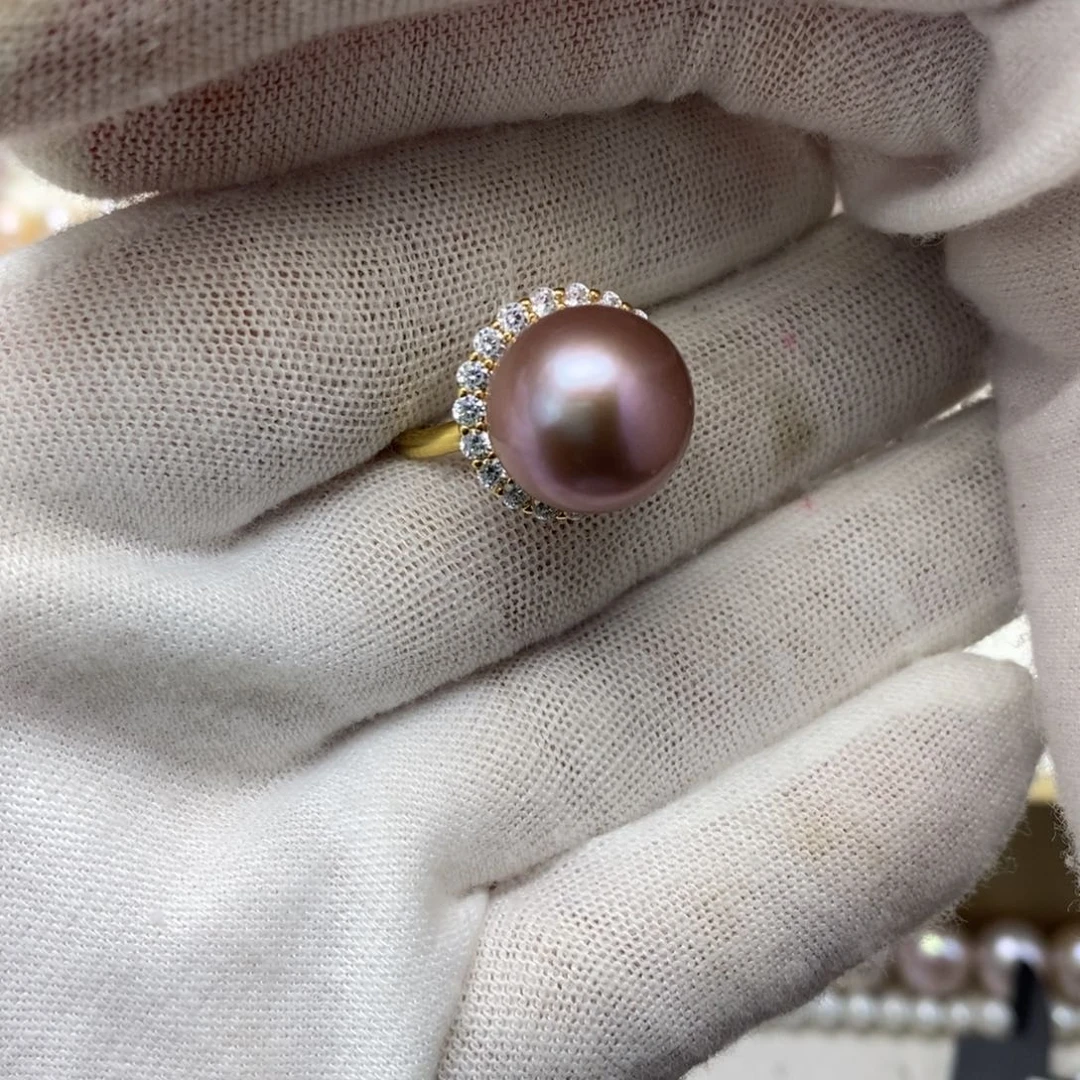 淡水珍珠戒指银S925镶嵌小*暖