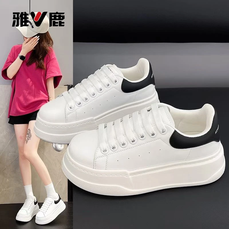 V/雅鹿真皮麦昆小白鞋女休闲舒适秋季新款百搭厚底板鞋MK101