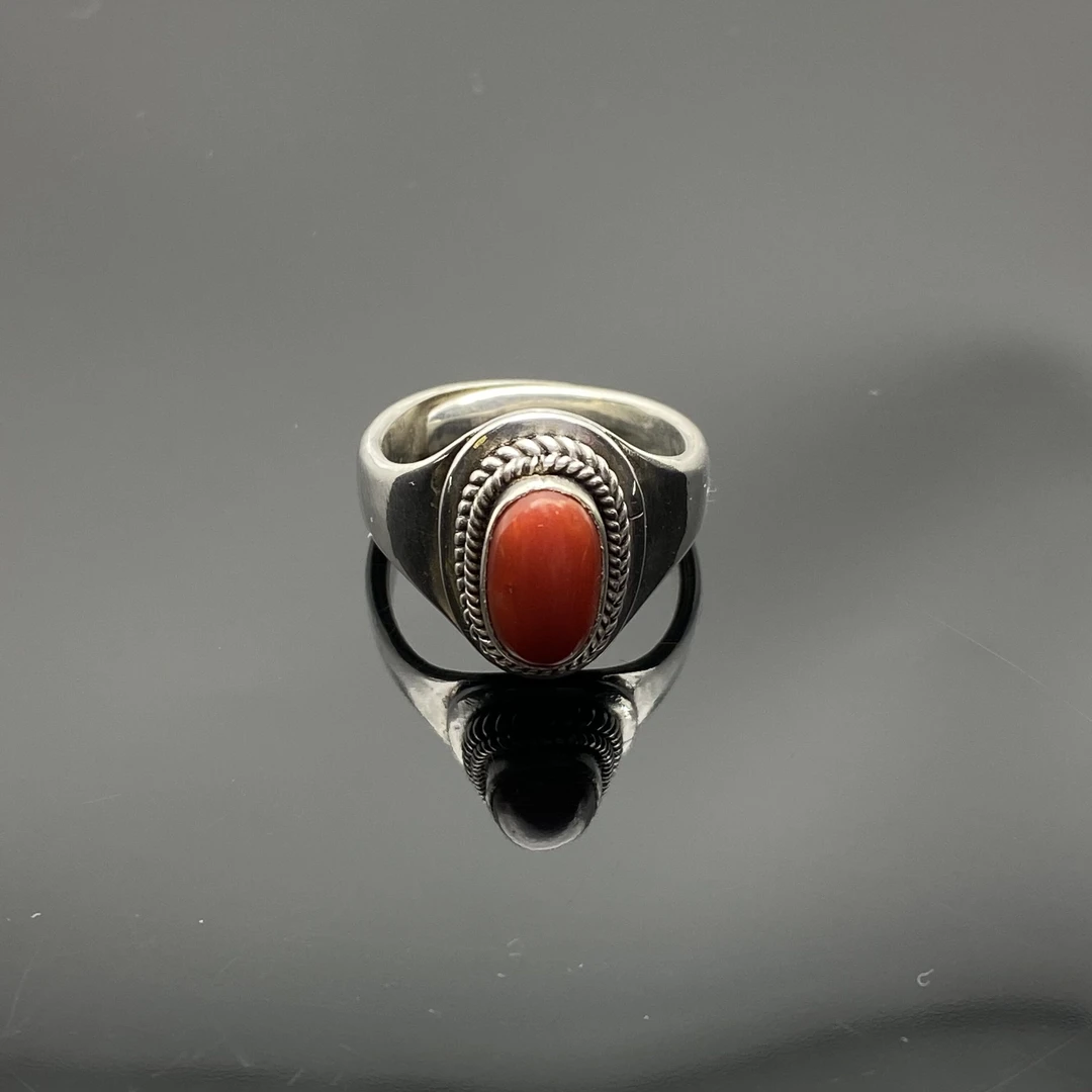 足银琉璃戒指 足银戒指        蒙族旭日纯手工民族风花丝做旧