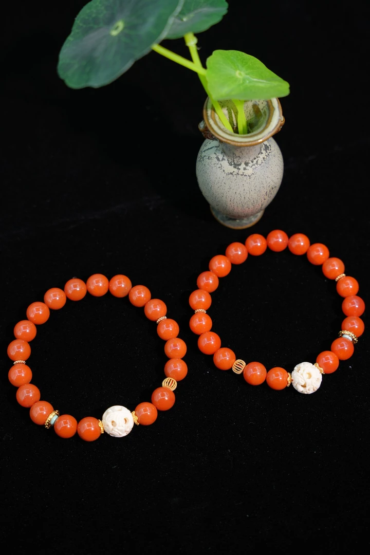 【元宝珠宝】9+南红传承鬼工球保山柿子手串多样性发一件YB9202901