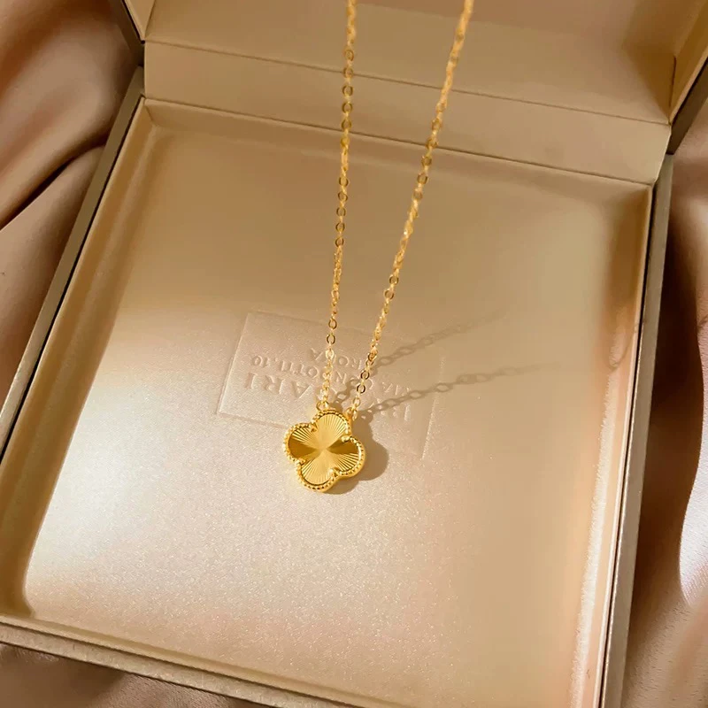 铜合金项链 【四叶草系列】双面镭射纹理少女风简约百搭项链1040