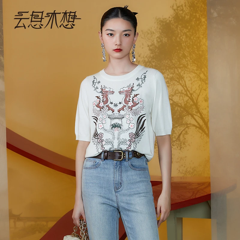 Ysimo-X云思木想新中式2024夏季新款水溶绣花百搭毛针织衫11593