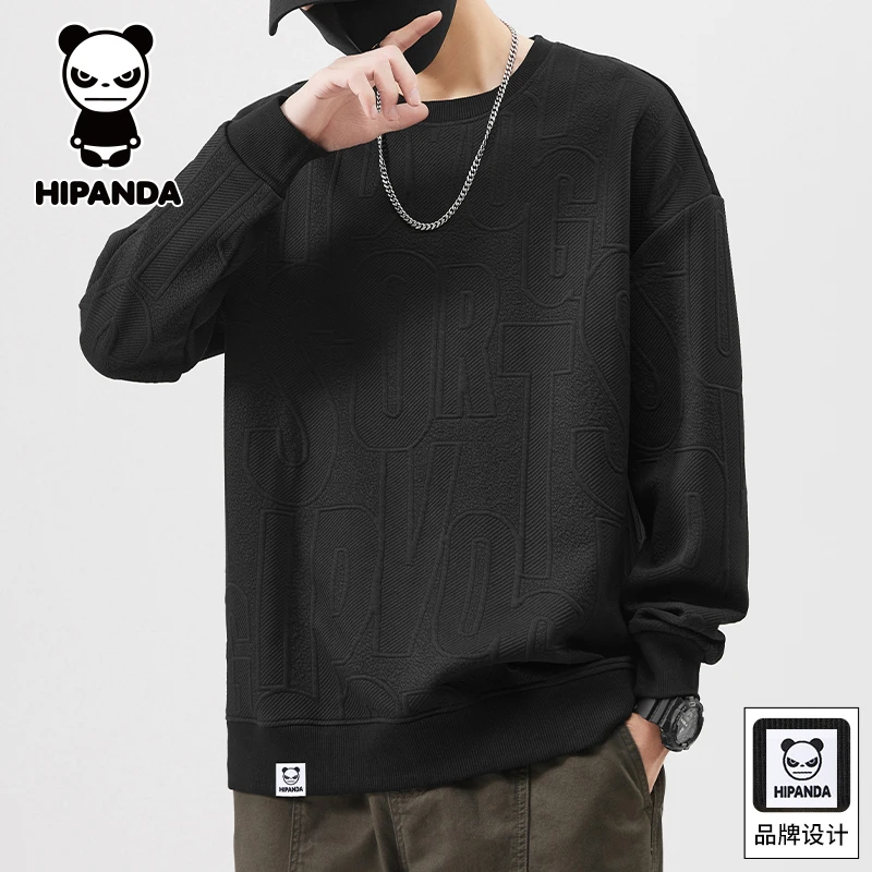 HiPanda你好熊猫圆领卫衣男款秋季潮流字母休闲百搭宽松长袖上衣