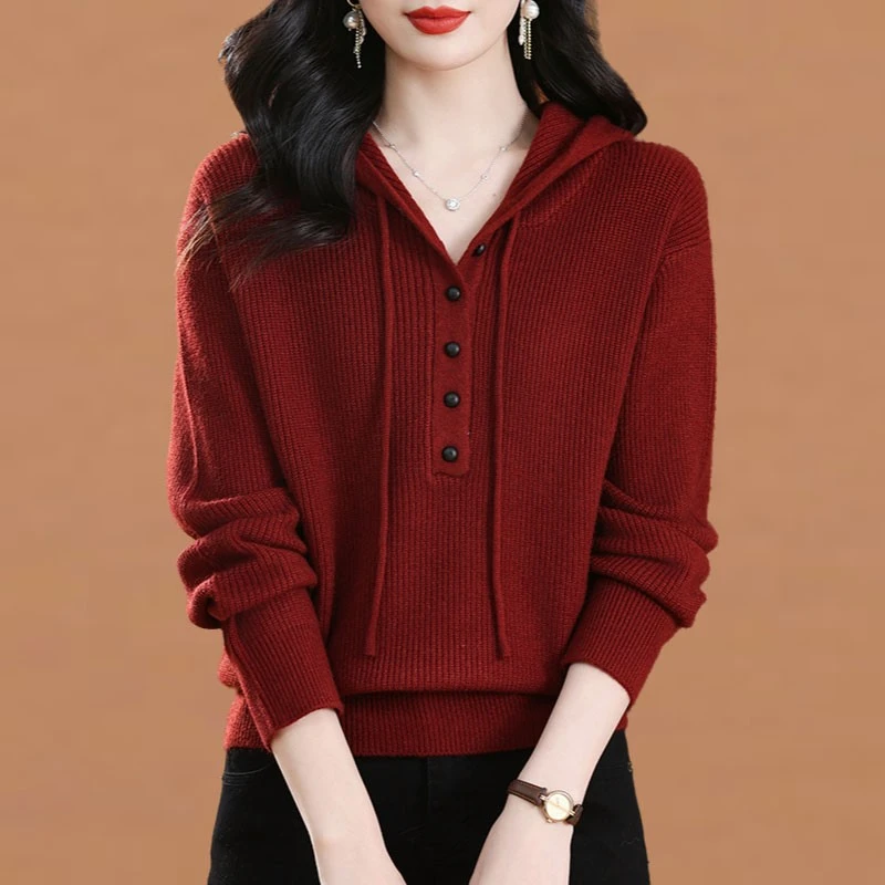 设计感连帽羊毛衫女短款宽松显瘦针织毛衣时尚洋气减龄百搭打底衫