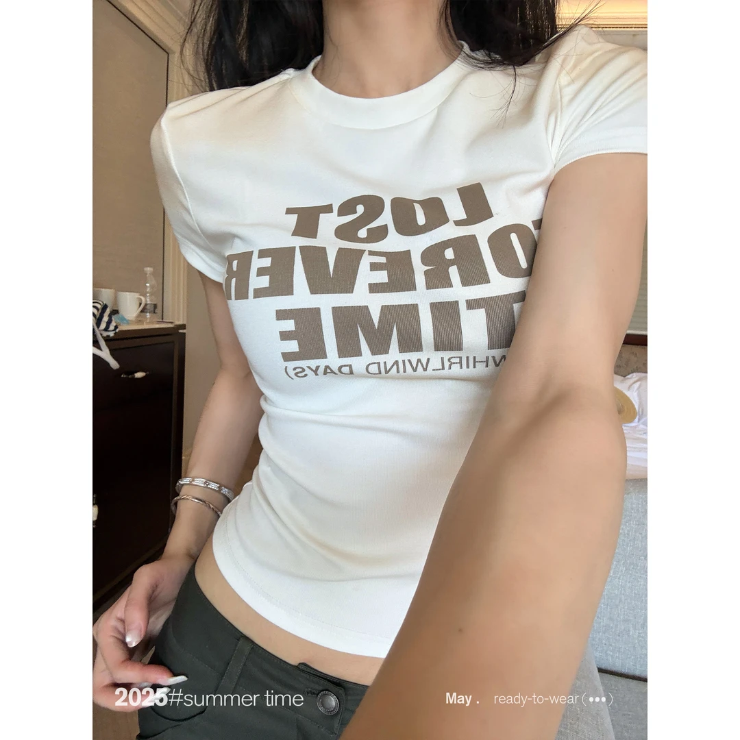 SUNONEONE 脏染字母印花短袖T恤女夏季美式紧身显瘦上衣H1043T