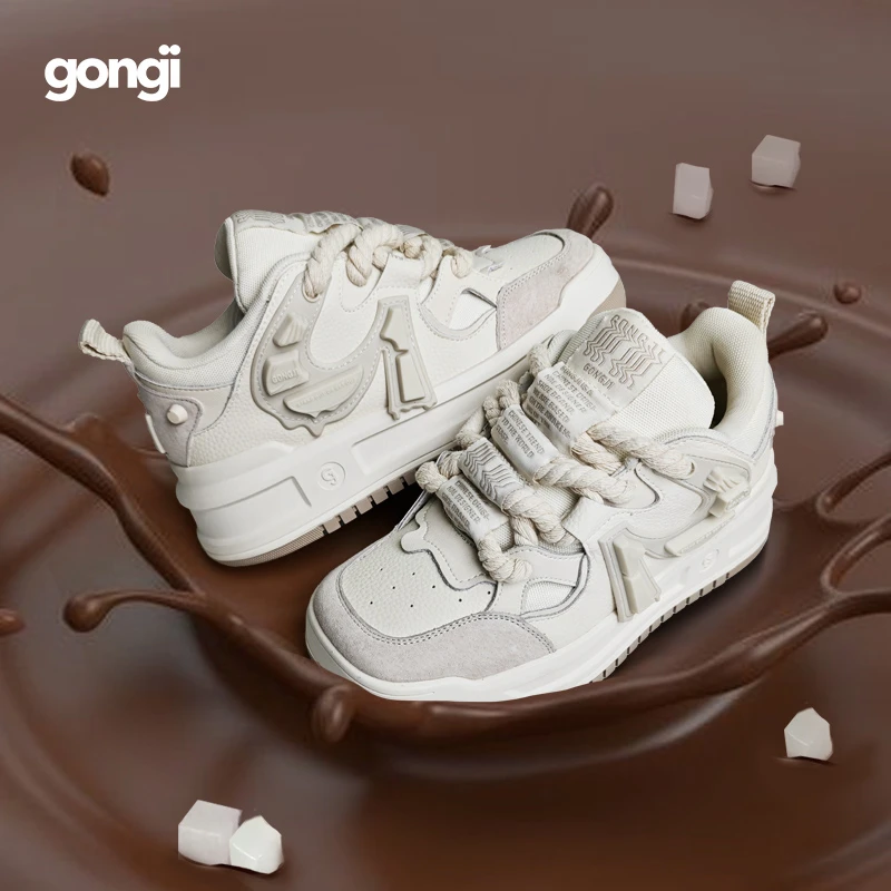 【谢娜同款】GONGJI生椰可可厚底板鞋女增高百搭小白鞋方头面包鞋