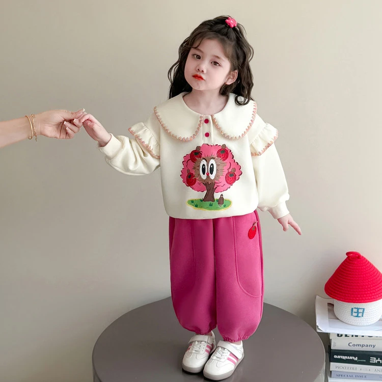 女童套装2025新款秋季女孩韩版洋气时髦休闲卡通两件套女宝宝秋装