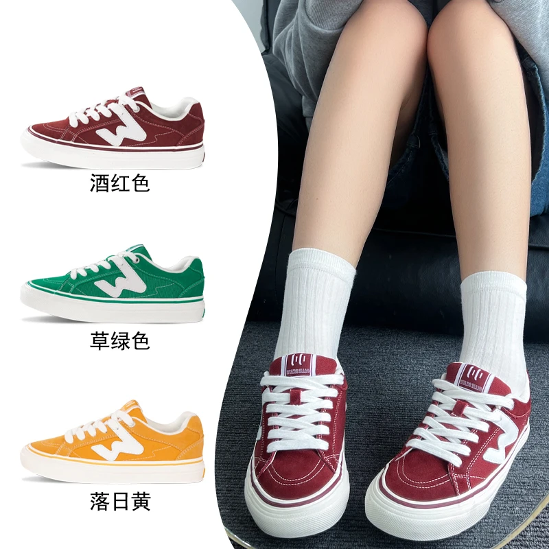 「板鞋新品」顽刻ollieskate夏季酒红草绿色落日黄帆布拼接透气板鞋