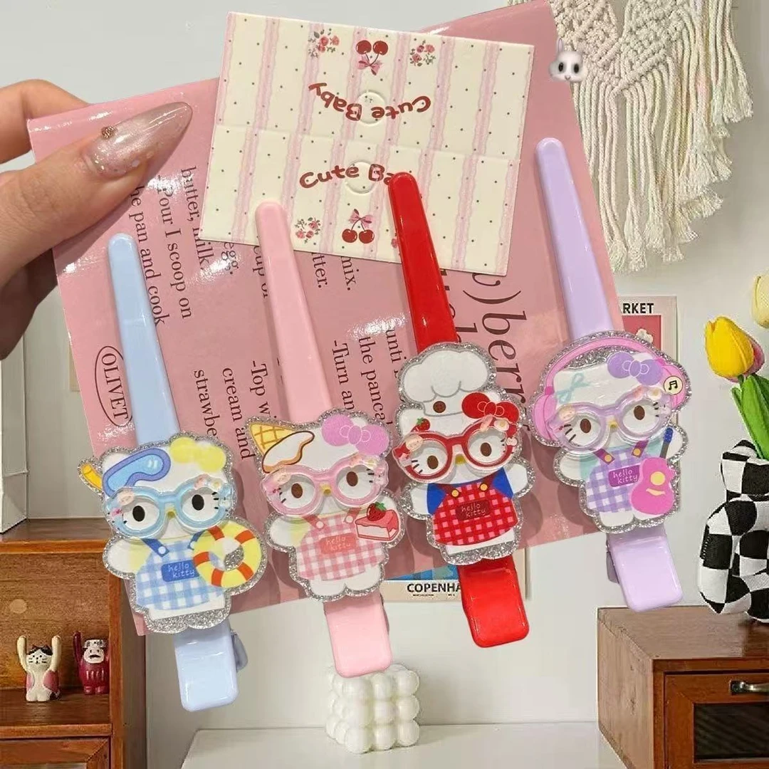 可爱围裙眼镜kt无痕ins鸭嘴化妆少女发卡甜美发夹刘海hellokitty