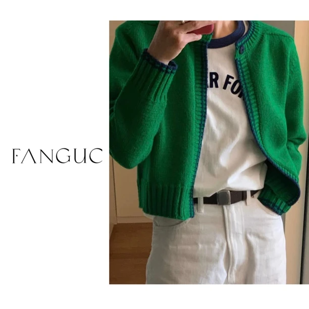 韩国urb*30 冷白皮鼻祖！圣诞复古绿 短款羊毛混纺毛衣开衫26991