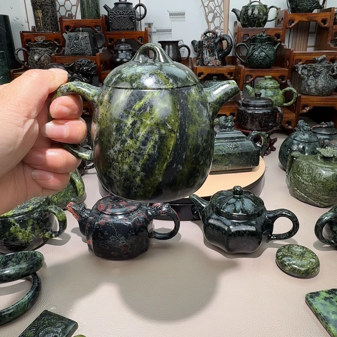 福***安蛇纹石玉未镶嵌藏玉药王精美茶壶