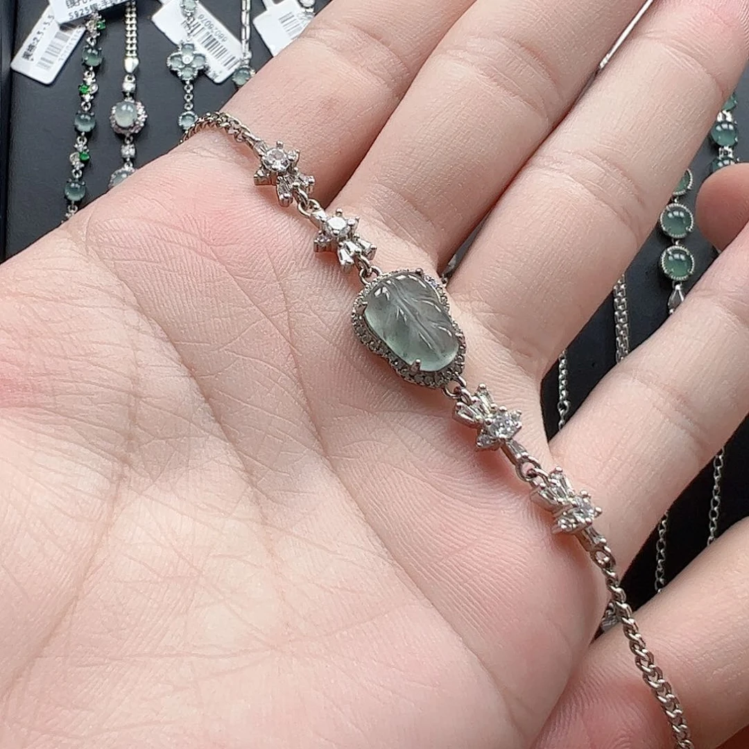 翡翠手链银S925镶嵌天然翡翠A货