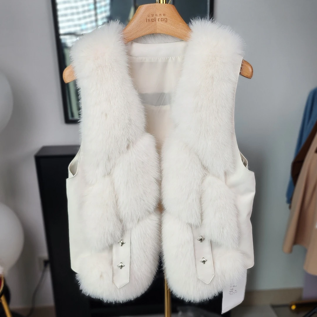 iselrag女装马甲秋春季新款仿真狐狸毛洋气年轻时髦马甲毛绒马夹