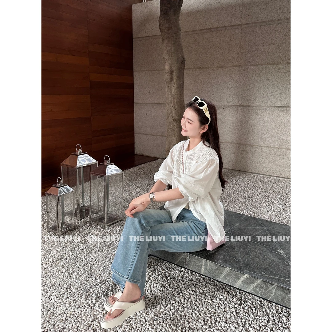 【LIUYI】白茉莉~春夏重工风琴褶宽松圆领衬衫51012