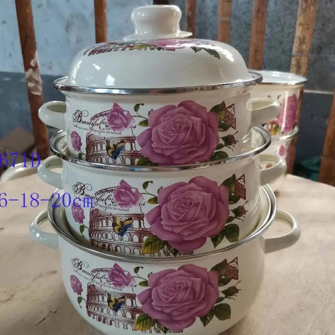珐琅搪瓷三件套锅16.18.20口径一套