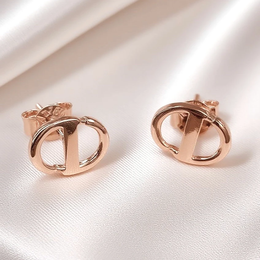 耳钉18k金彩金耳饰猪鼻子玫瑰金耳扣真金色素款时尚百搭个性小众