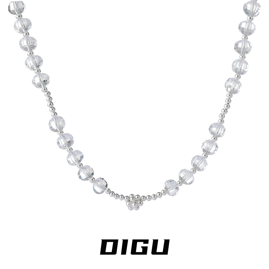 嘀咕家 铜合金仿水晶项链 气质水晶金属串珠项链轻奢锁骨链颈链