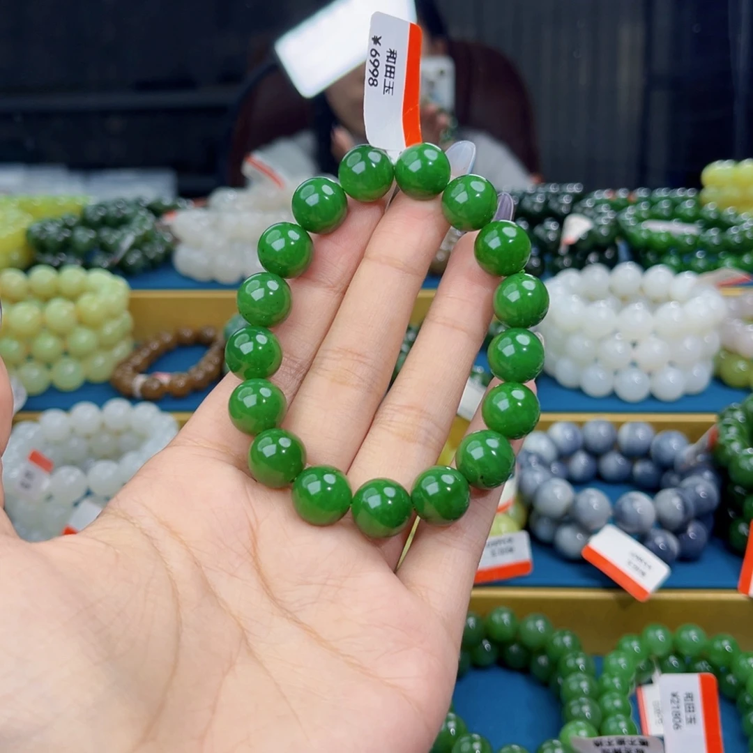 和田玉未镶嵌手链天然和田玉俄碧辣阳绿手串12