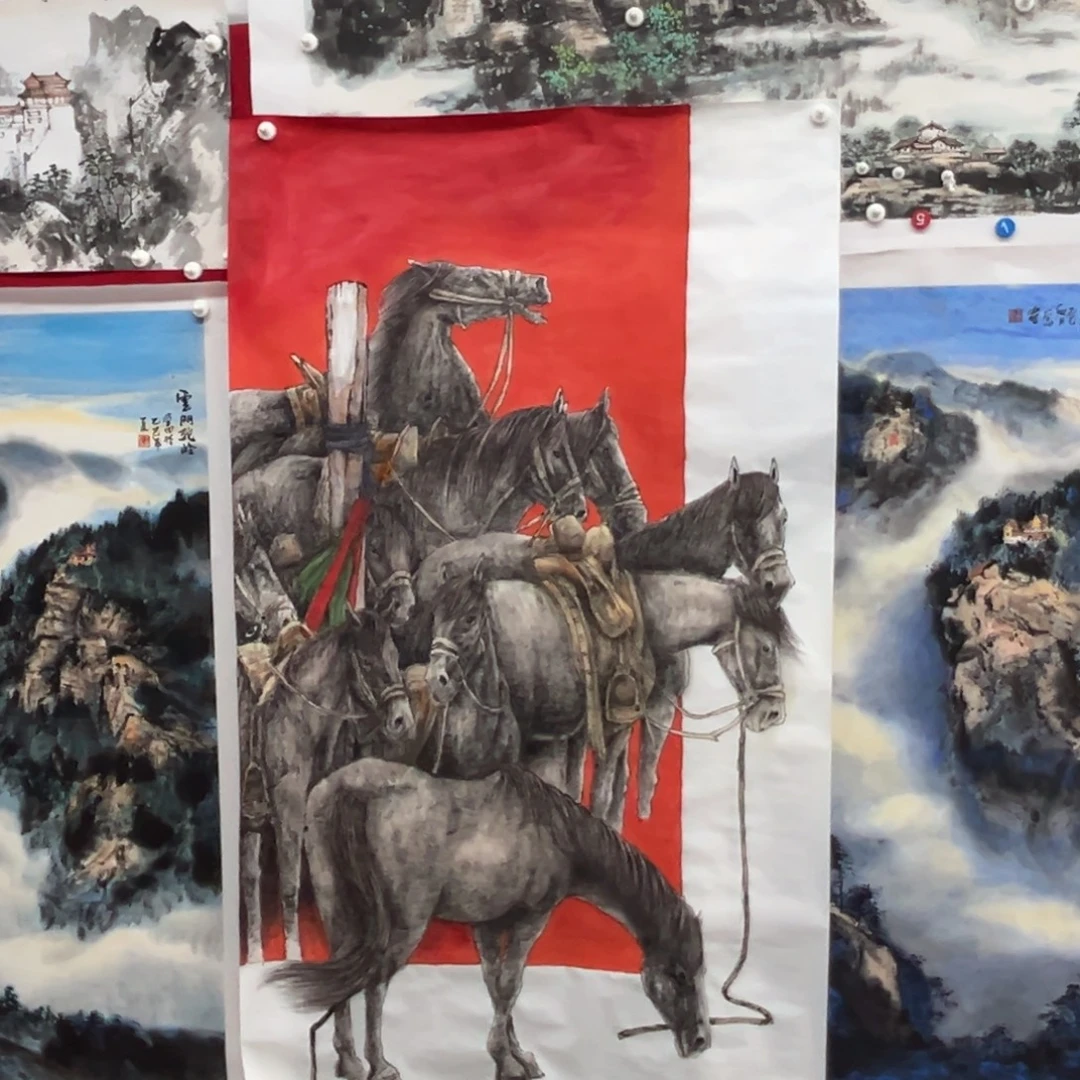 、***張国画绘画作品多次参加全国美展